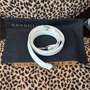 Bandolier White Leather Detachable Crossbody Strap with Silver Hardware